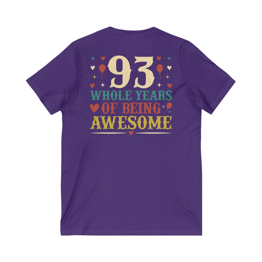 93rd Birthday Celebration Unisex V-Neck Tee, Birthday Gift, Milestone Birthday, Party Apparel, Fun Celebration Shirt