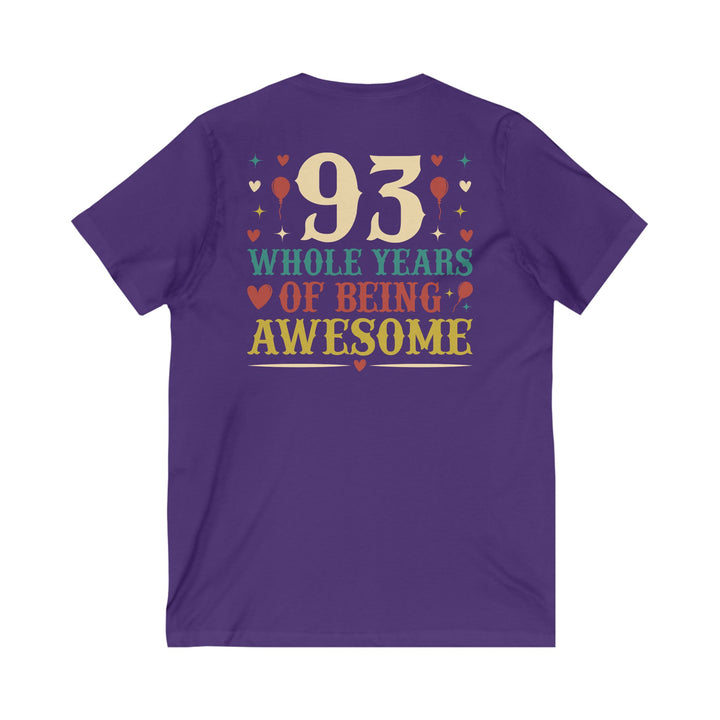 93rd Birthday Celebration Unisex V-Neck Tee, Birthday Gift, Milestone Birthday, Party Apparel, Fun Celebration Shirt