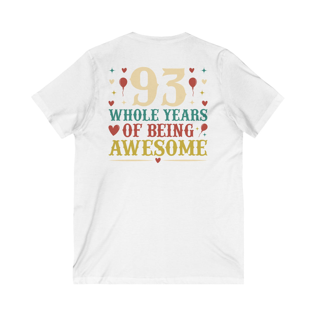 93rd Birthday Celebration Unisex V-Neck Tee, Birthday Gift, Milestone Birthday, Party Apparel, Fun Celebration Shirt