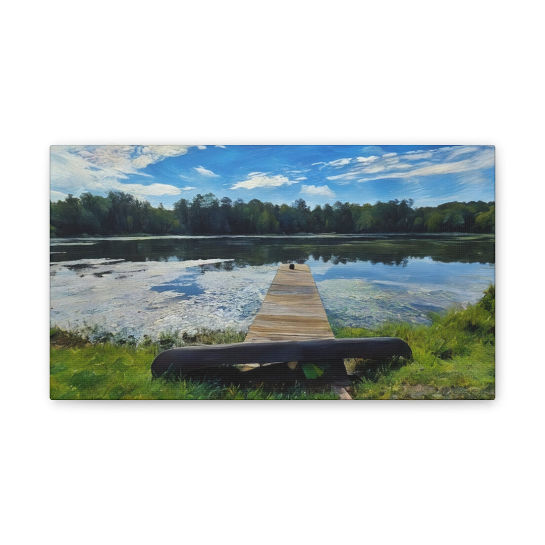 Tranquil Lakeside Dock Scene Canvas Wall Art