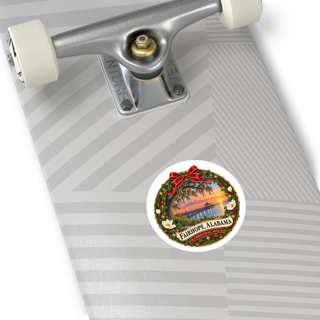 Fairhope Alabama Christmas Wreath Sticker – Holiday Bay Sunset