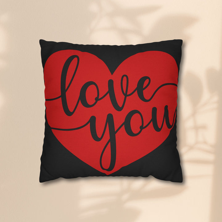 Spun Polyester Square Pillowcase - Black and Red Love You