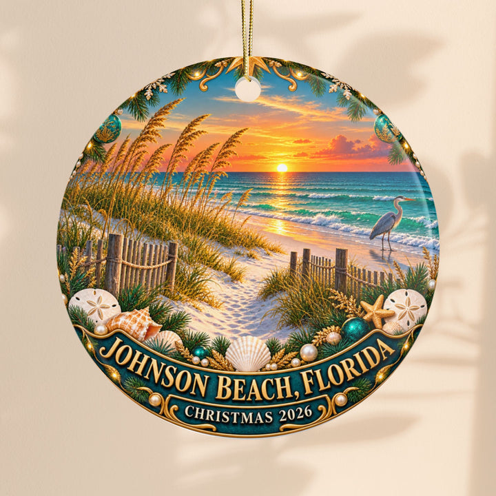 Johnson Beach Christmas 2026 Double-Sided Ceramic Ornament