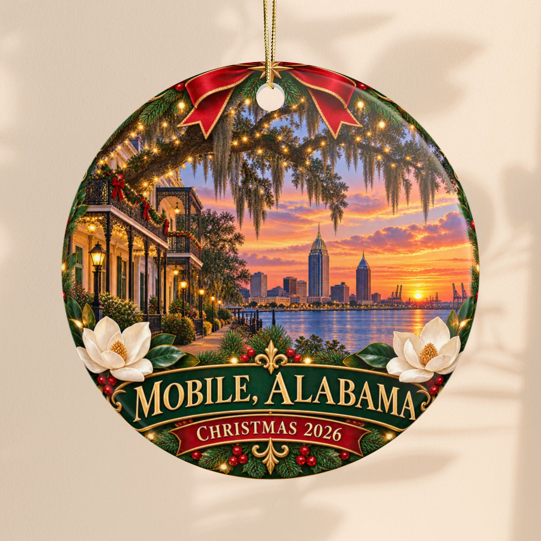 Mobile Alabama Double-Sided Ceramic Christmas Ornament