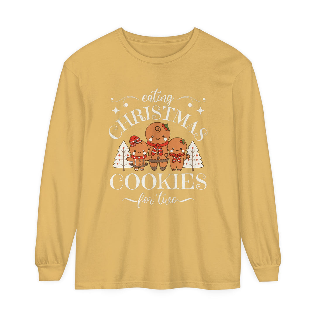 Unisex Garment-dyed Long Sleeve T-Shirt - Eating Christmas Cookies For Two Pregnancy T-Shirt