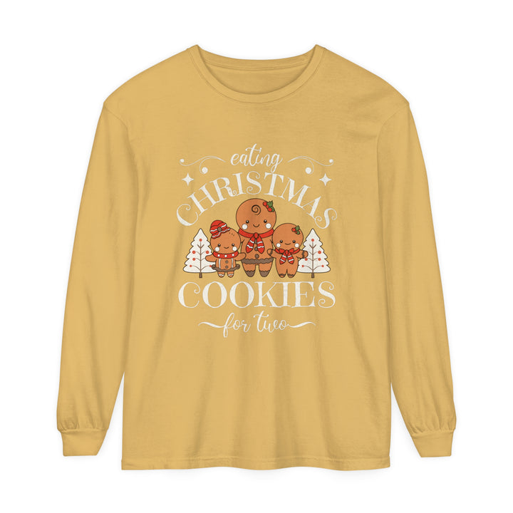 Unisex Garment-dyed Long Sleeve T-Shirt - Eating Christmas Cookies For Two Pregnancy T-Shirt