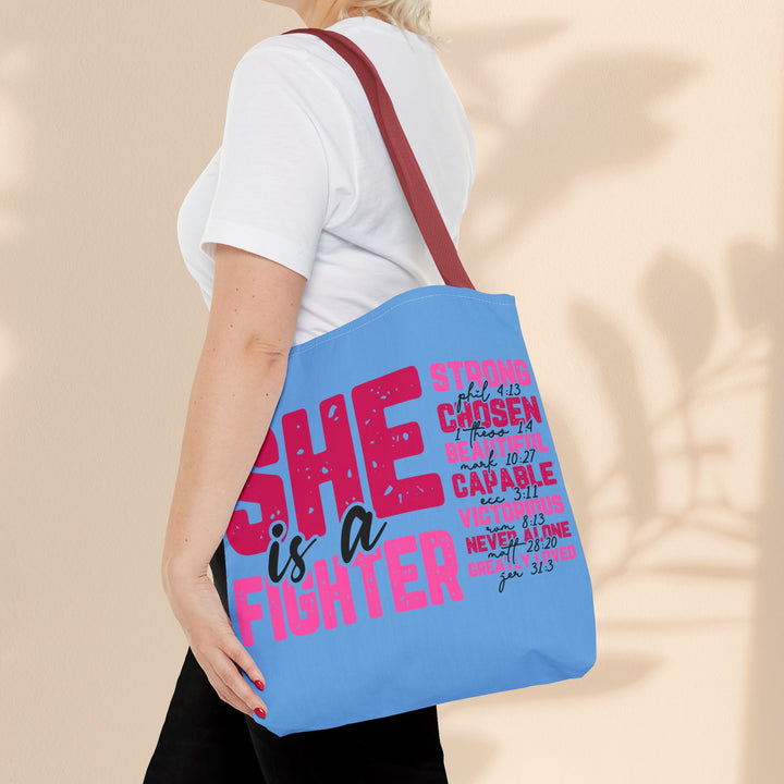 Tote Bag - She Is A Fighter Strong Affirmation Scripture Reference