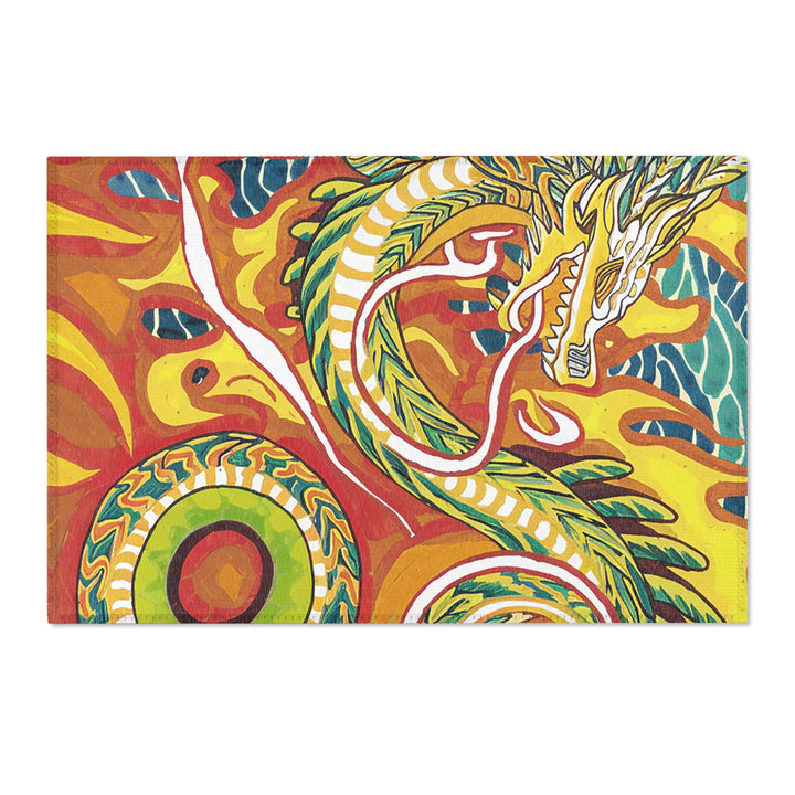 Vibrant Gold Dragon Area Rug