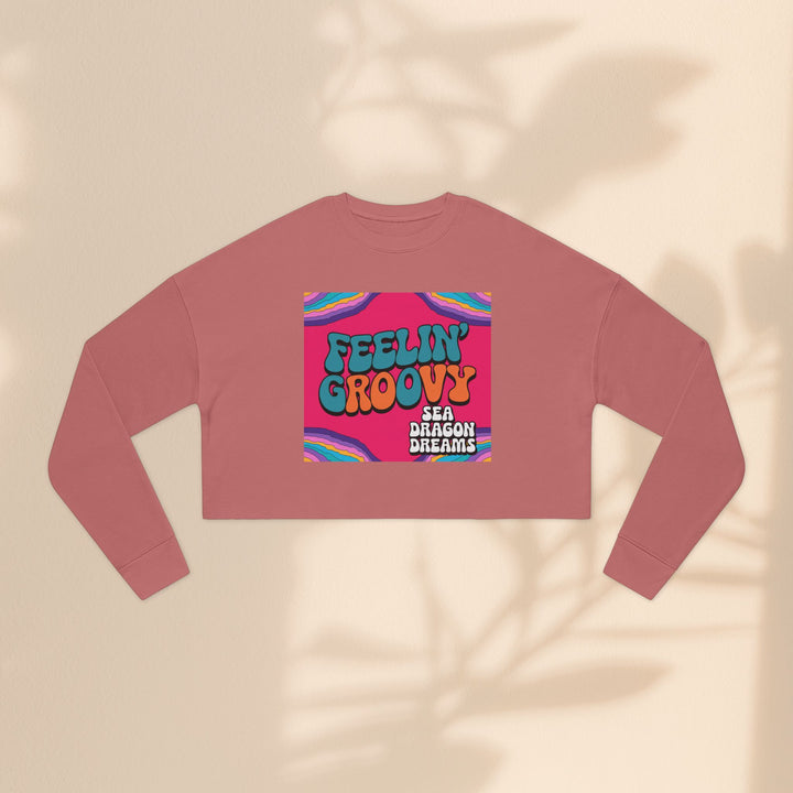 Retro 'Feelin' Groovy' Cropped Sweatshirt for Women - Perfect for Festivals and Chill Vibes
