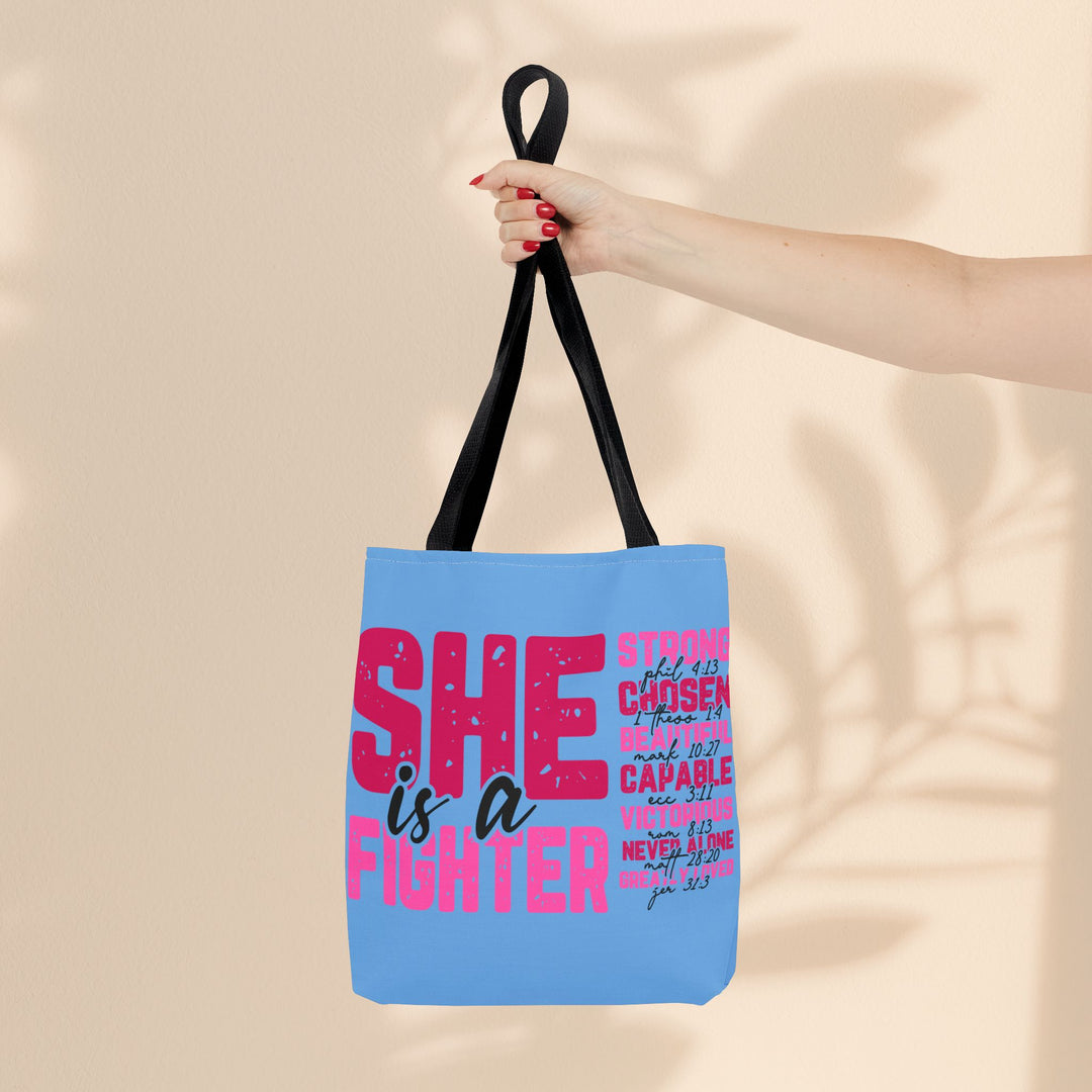 Tote Bag - She Is A Fighter Strong Affirmation Scripture Reference