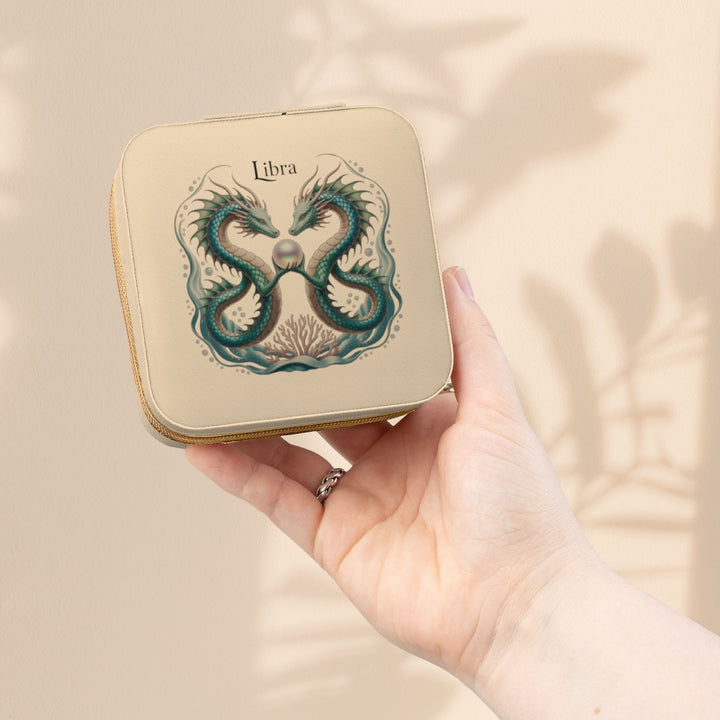 Libra Zodiac Travel Jewelry Case — Compact Pink Keepsake Box