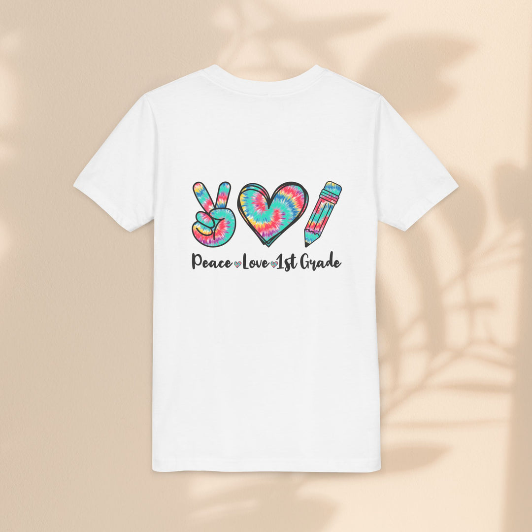 Peace Love 1st Grade Youth Tee, Tie-Dye Kids Shirt, Back to School Outfit, Child's Birthday Gift, Teacher Appreciation Gift