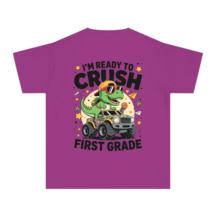 Youth Midweight Tee, Fun Dino T-Shirt, First Grade Shirt, Kids Birthday Gift, Back to School Apparel, Cute Graphic Tee, Dinosaur Print