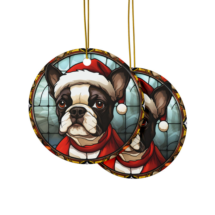 Ceramic Ornaments, 2-Side Print, (1pc, 3pcs, 5pcs, 10pcs) - Boston Terrier Christmas