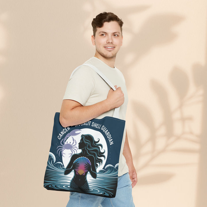 Zodiac Cancer Tote, Astrology-Inspired Tote Bag, Zodiac Gift, Cancer Moonlit Shell Guardian, Eco-Friendly Bag, Gift for Her