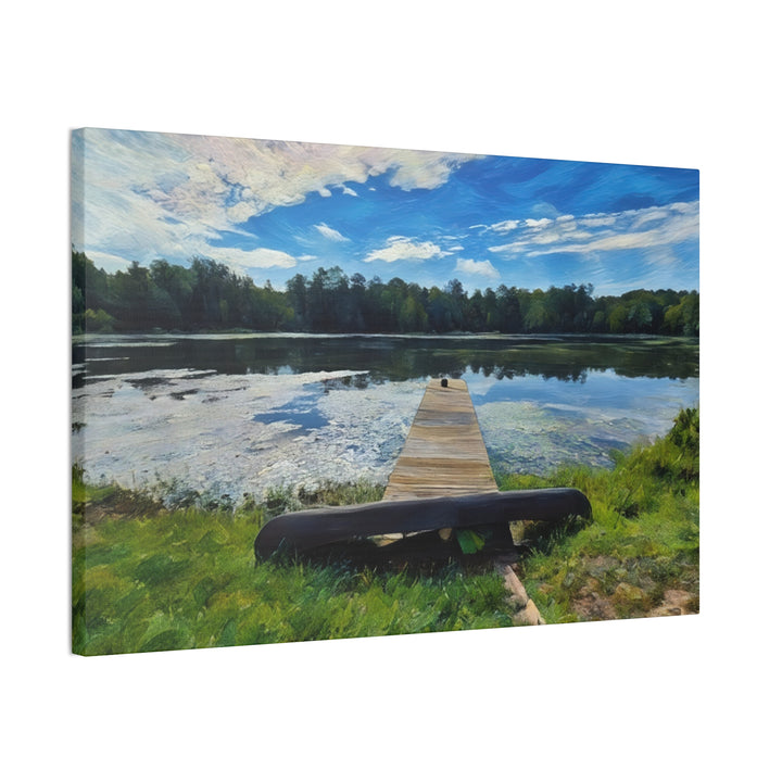 Tranquil Lakeside Dock Scene Canvas Wall Art