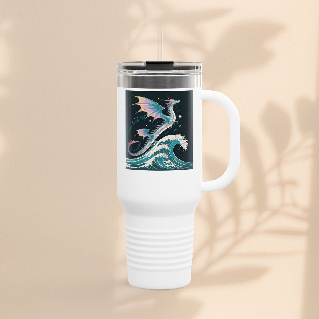 Fantasy-Inspired Insulated Travel Mug, 40oz - Perfect for Adventurers, Dragon and Ocean Lovers, Gift for Birthdays, Travel, and More