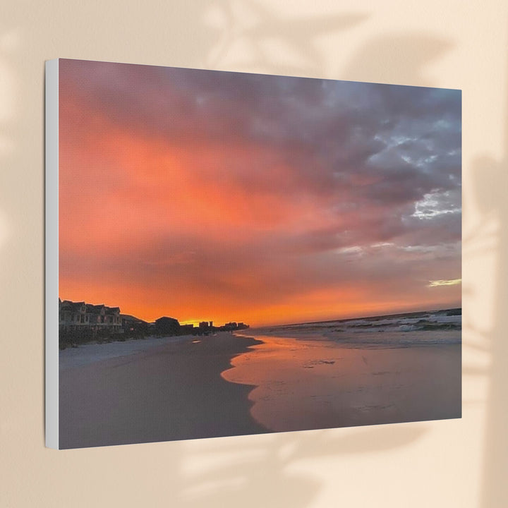 Sunset Beach Satin Stretched Canvas Wall Art
