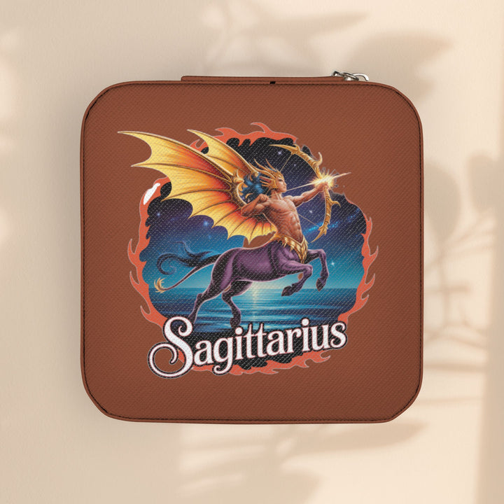 Sagittarius Zodiac Leatherette Jewelry Travel Case — Compact Ring & Earring Organizer