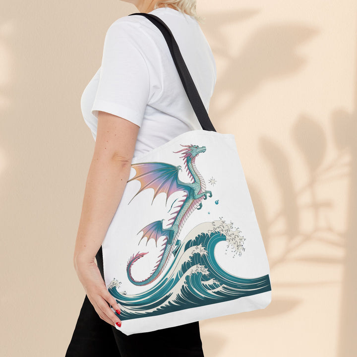 Dragons and Waves AOP Tote Bag, Ocean Life, Fantasy Art, Dragon Lovers Gift, Eco-Friendly Shopping Bag, Unique Design