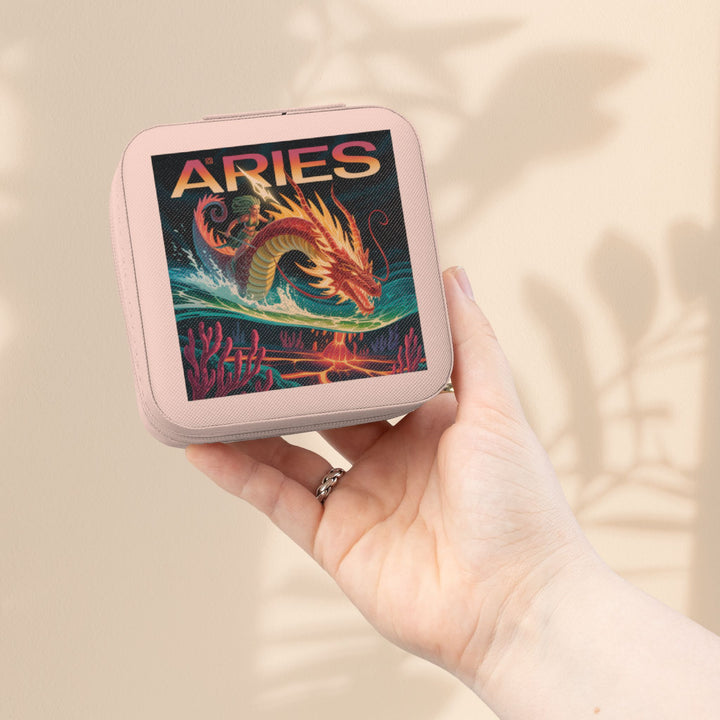 Aries Zodiac Jewelry Travel Case — Compact Astrological Ring & Earring Organizer