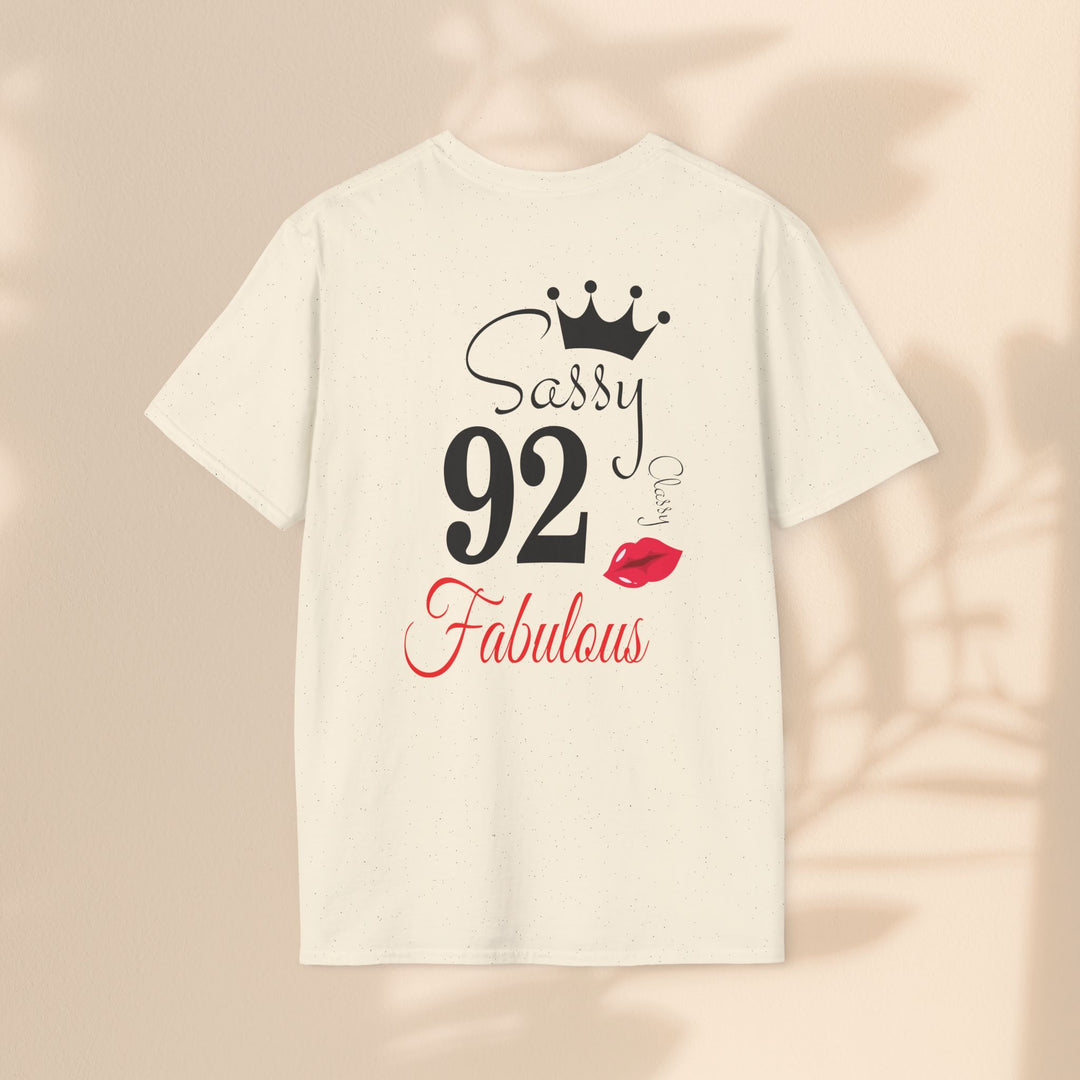 Sassy age 92 Fabulous T-Shirt | Fun Birthday Gift, Trendy Casual Wear, Statement Tee, Women's Fashion, Stylish Graphic Tee