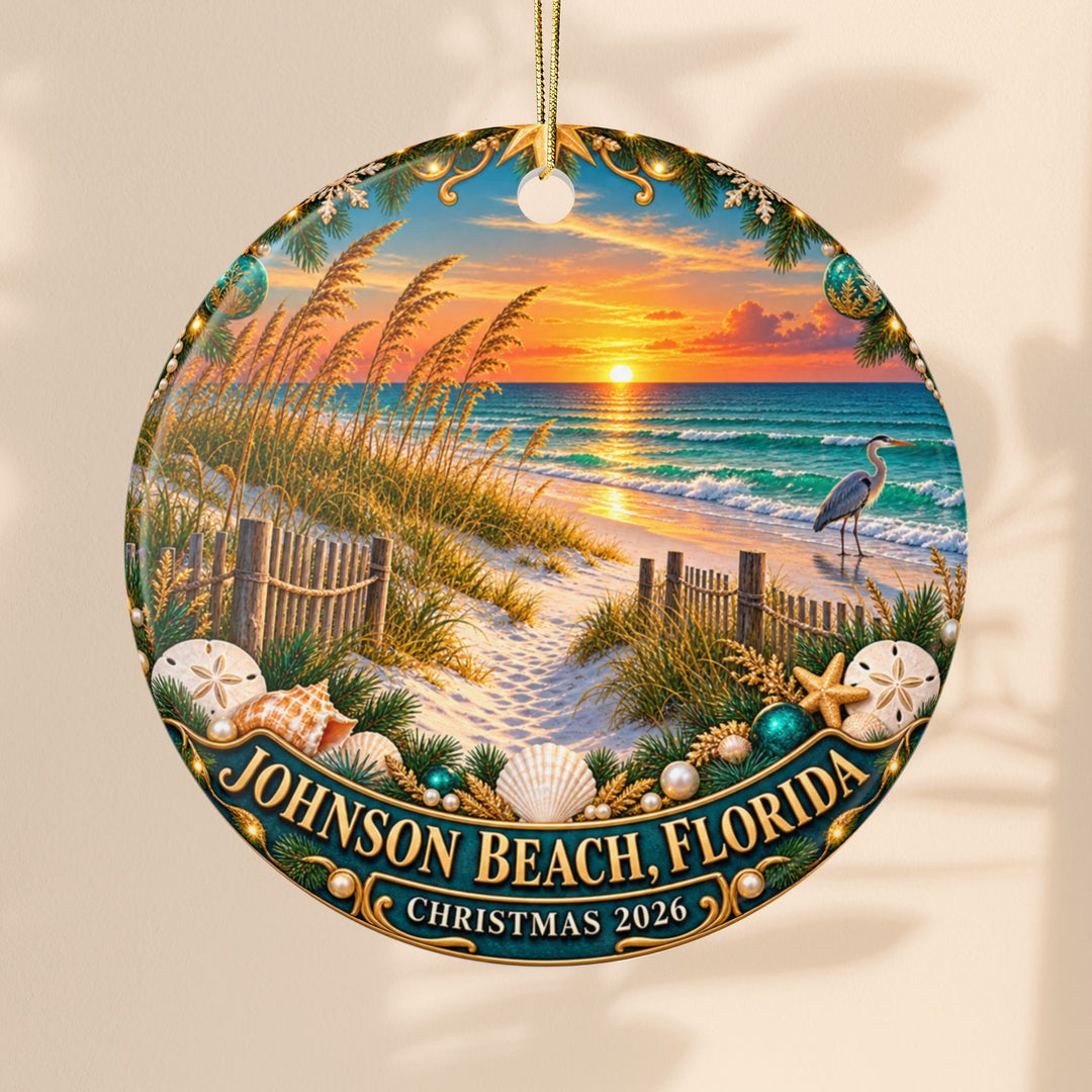 Johnson Beach Christmas 2026 Double-Sided Ceramic Ornament
