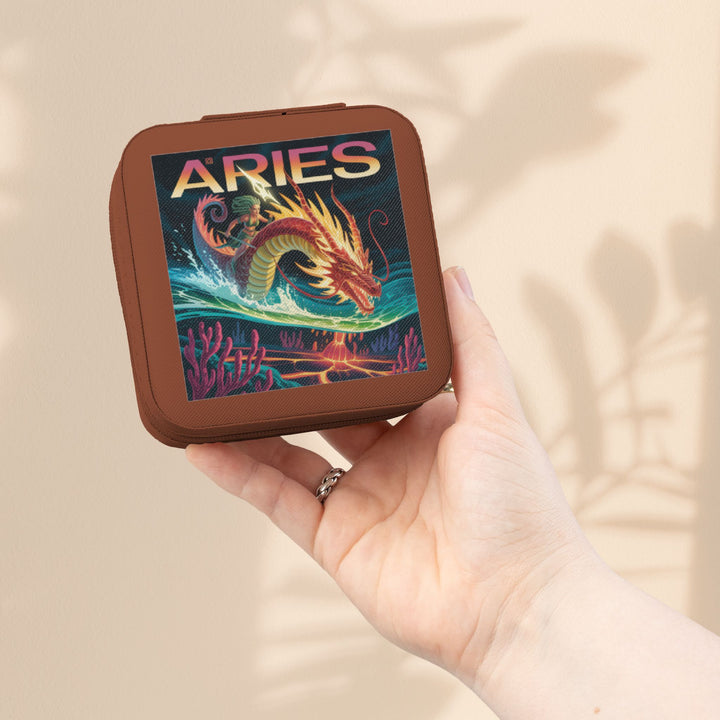 Aries Zodiac Jewelry Travel Case — Compact Astrological Ring & Earring Organizer