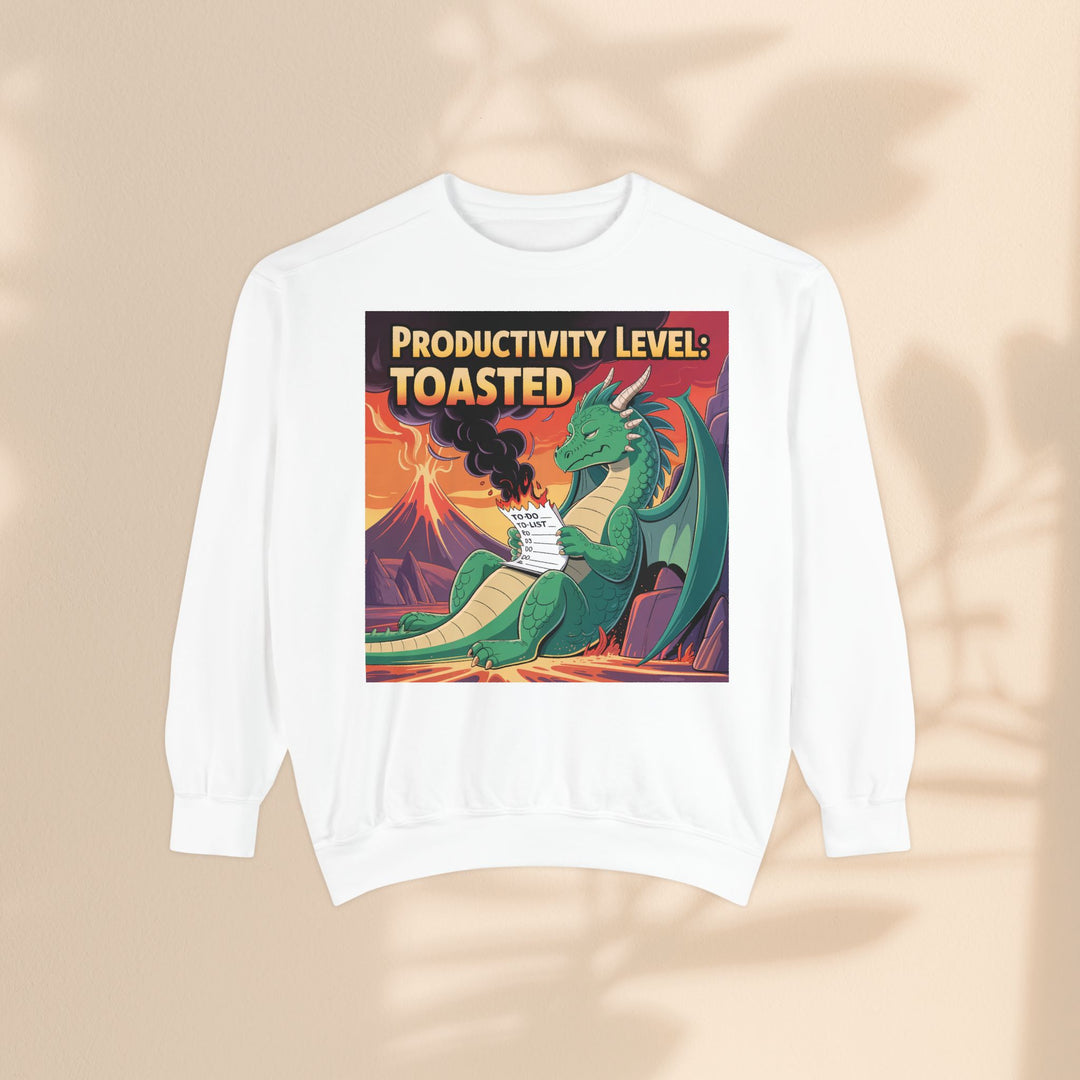 Toasted Productivity Level Dragon Sweatshirt, Cozy Gift, Funny Sweatshirt, Fantasy Apparel, Dragon Lover Clothing, Work From Home Style