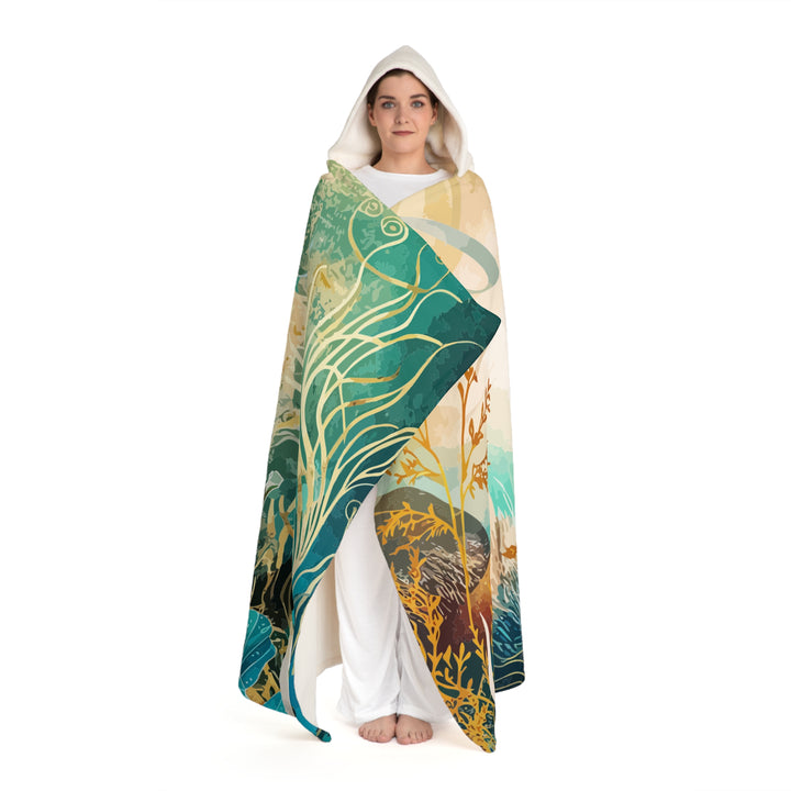 Hooded Sherpa Fleece Blanket - Marine Mosaic