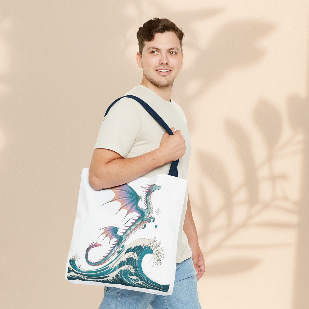 Dragons and Waves AOP Tote Bag, Ocean Life, Fantasy Art, Dragon Lovers Gift, Eco-Friendly Shopping Bag, Unique Design