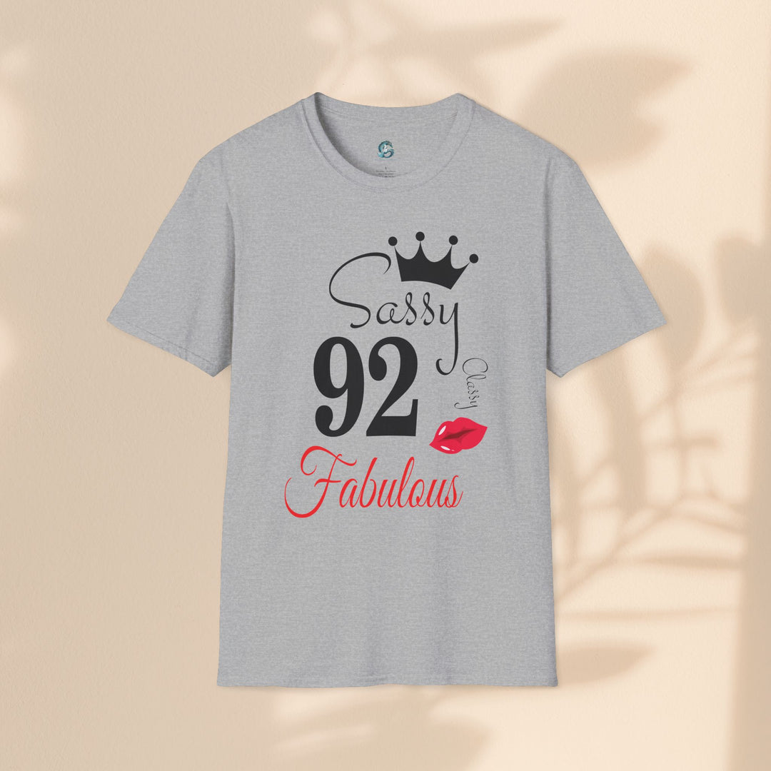 Sassy age 92 Fabulous T-Shirt | Fun Birthday Gift, Trendy Casual Wear, Statement Tee, Women's Fashion, Stylish Graphic Tee