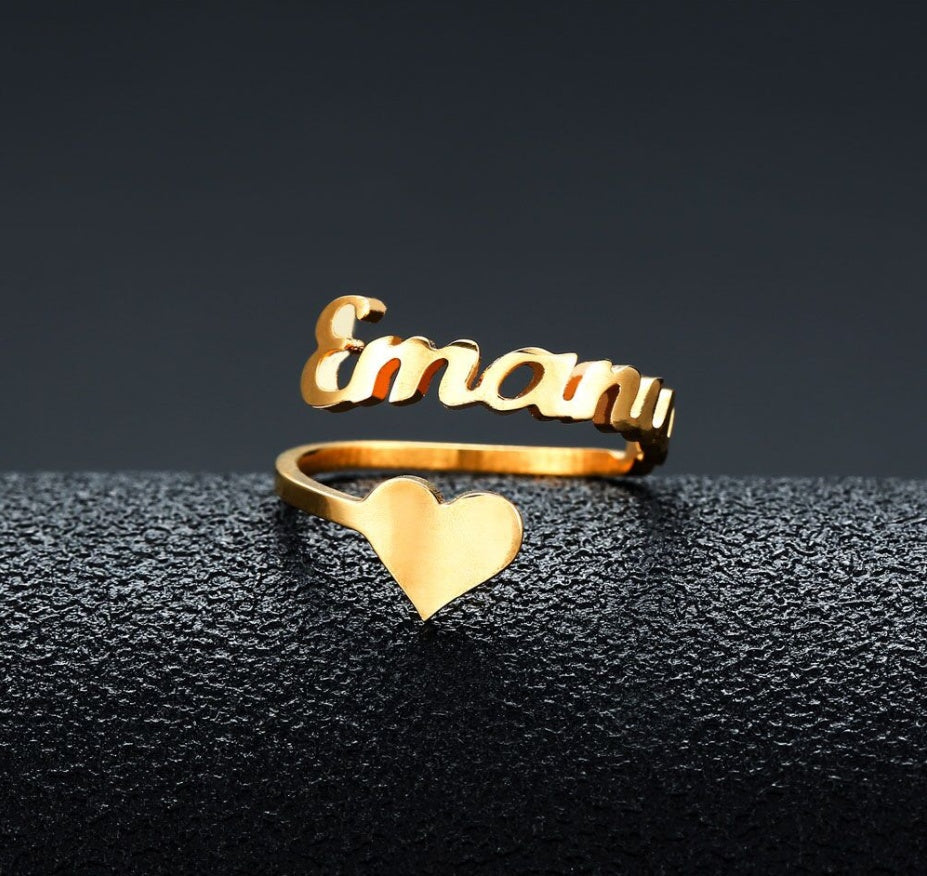 Personalized Name Heart Ring in Stainless Steel