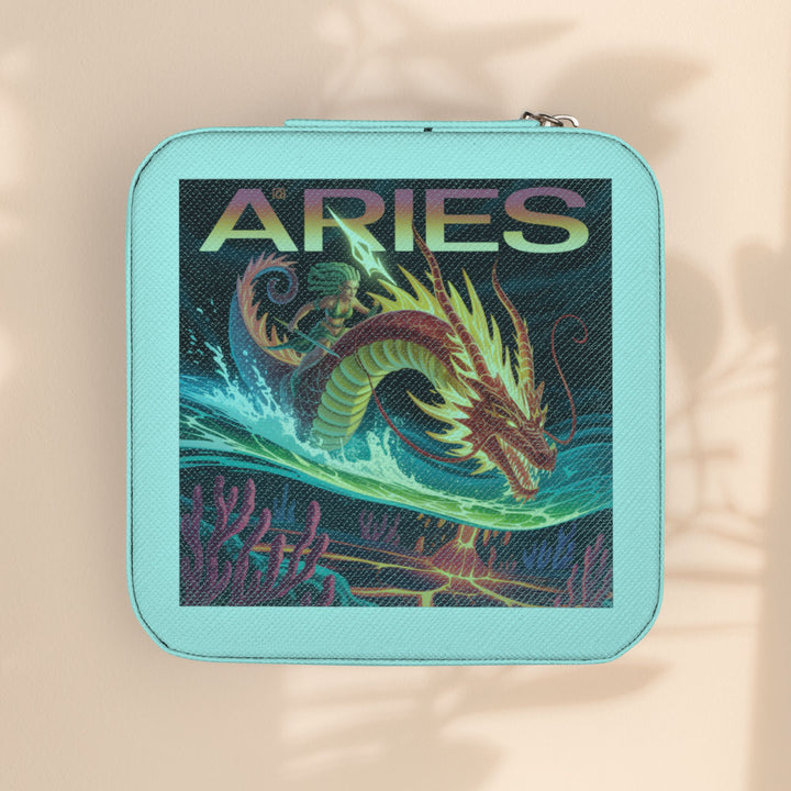 Aries Zodiac Jewelry Travel Case — Compact Astrological Ring & Earring Organizer