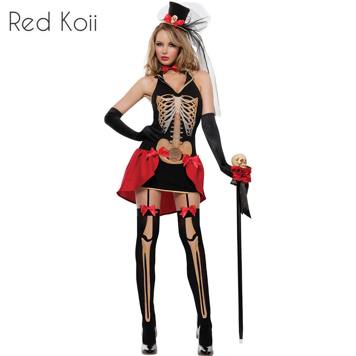 Women’s Skeleton Halloween Costume Set – Hat, Skirt, Gloves & Stockings