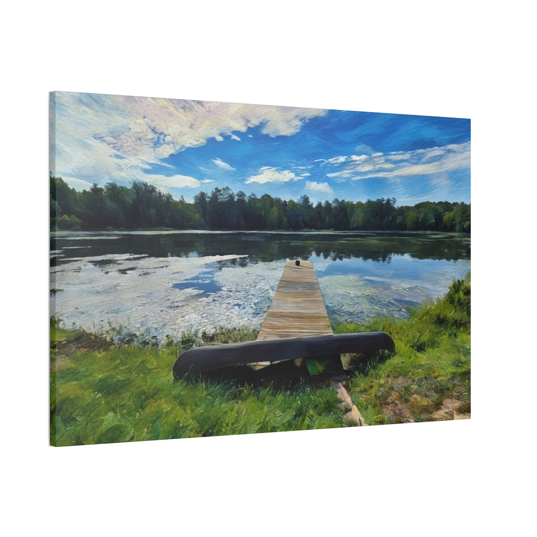Tranquil Lakeside Dock Scene Canvas Wall Art