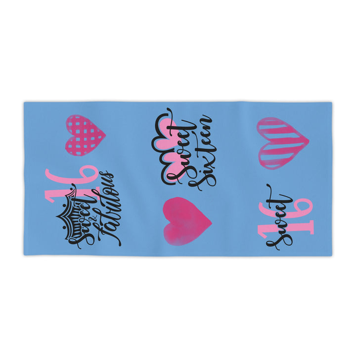 Sweet Sixteen Beach Towel, Fun Pool Accessories, Birthday Party Decor, Vibrant Towels for Teens, Cute Gifts for Summer