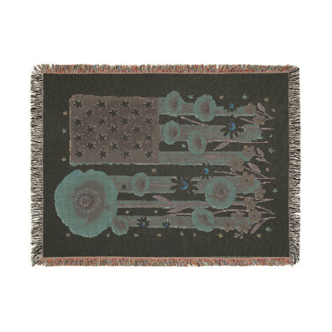 Patriotic Flowers Woven Blanket – Cozy Americana Throw, USA Flag Décor, Independence Day, Memorial Day & Veteran Gift