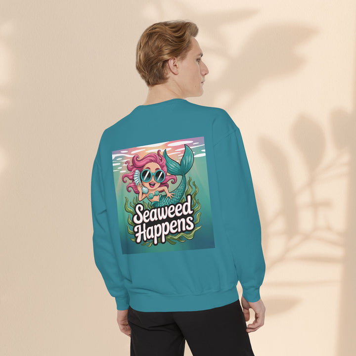 Seaweed Happens Unisex Sweatshirt, Fun Beach Apparel, Ocean Lover Gift, Stylish Casual Wear, Cozy Mermaid Sweatshirt