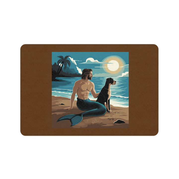 Pet Food Mat (12x18) - Merman with Great Dane