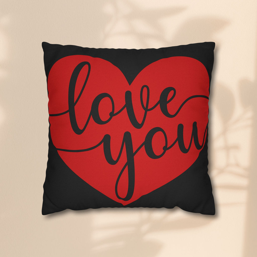 Spun Polyester Square Pillowcase - Black and Red Love You