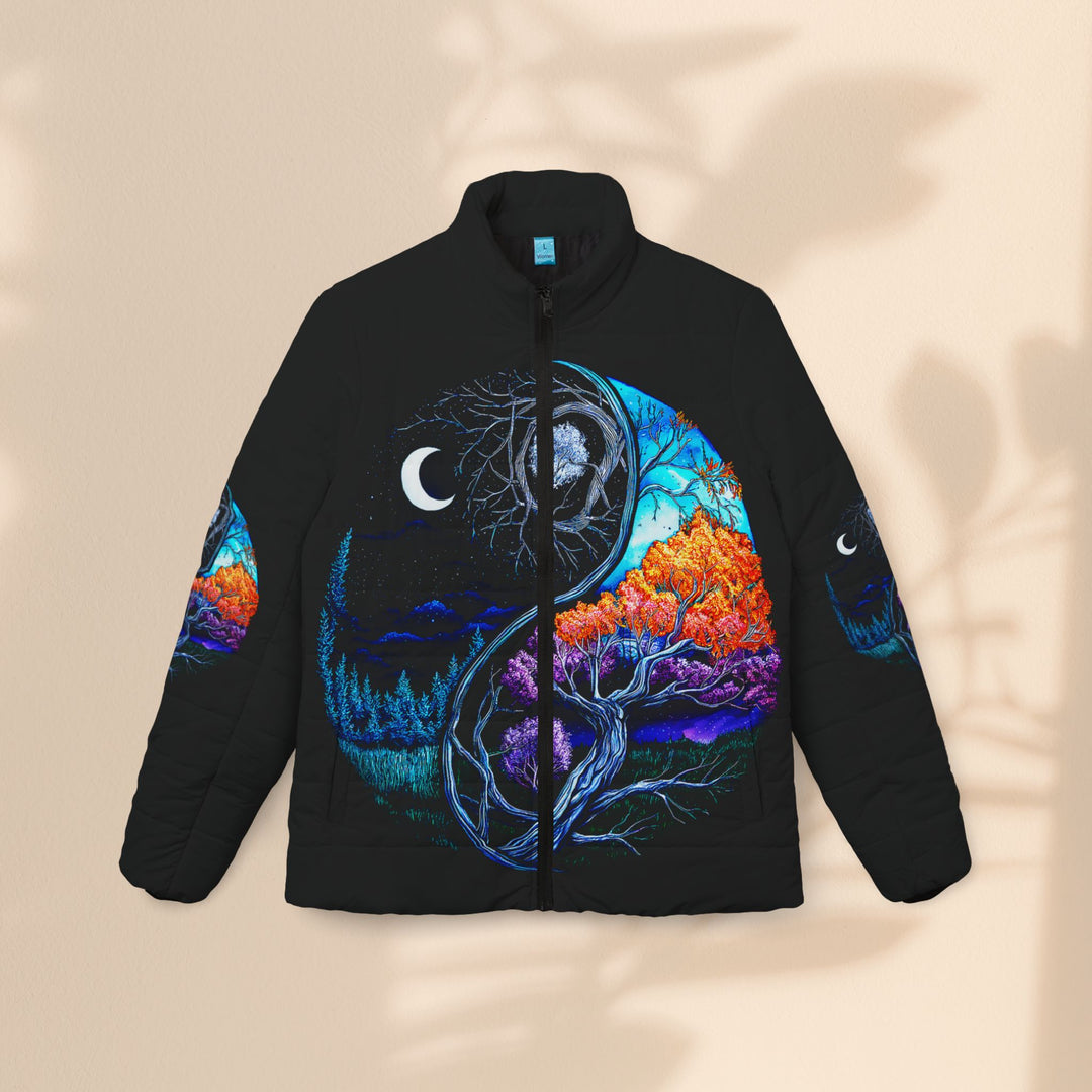 Women’s Yin Yang Puffer Jacket - Colorful Nature Embroidery