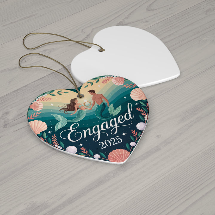 Mermaid & Merman Engagement 2025 Ceramic Ornament – Romantic Holiday Keepsake Gift