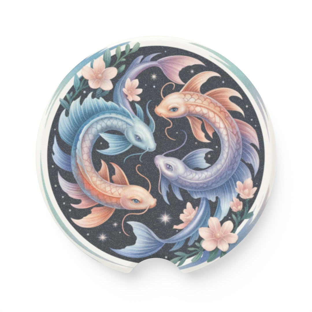 Koi Fish Theme Soapstone Car Coaster, Unique Car Accessories, Home Décor, Gifts for Her, Koi Fish Theme, Auto Drink Holder