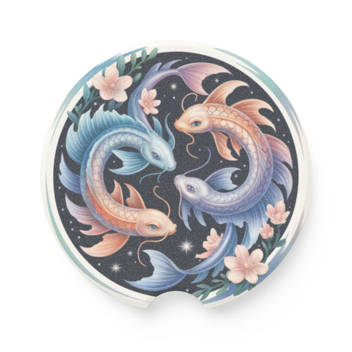 Koi Fish Theme Soapstone Car Coaster, Unique Car Accessories, Home Décor, Gifts for Her, Koi Fish Theme, Auto Drink Holder