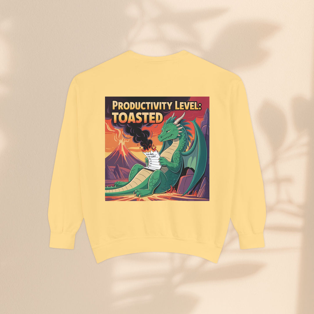 Toasted Productivity Level Dragon Sweatshirt, Cozy Gift, Funny Sweatshirt, Fantasy Apparel, Dragon Lover Clothing, Work From Home Style