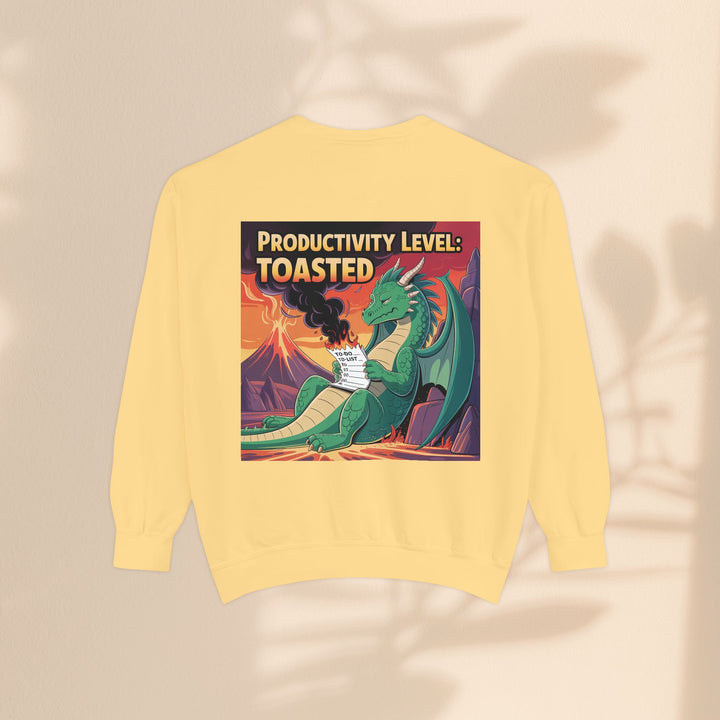 Toasted Productivity Level Dragon Sweatshirt, Cozy Gift, Funny Sweatshirt, Fantasy Apparel, Dragon Lover Clothing, Work From Home Style