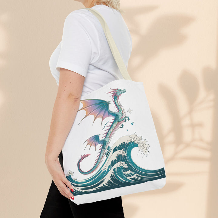 Dragons and Waves AOP Tote Bag, Ocean Life, Fantasy Art, Dragon Lovers Gift, Eco-Friendly Shopping Bag, Unique Design