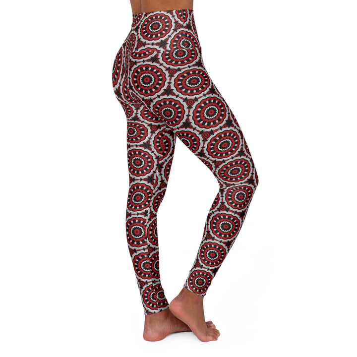 High Waisted Yoga Leggings - Red Circles