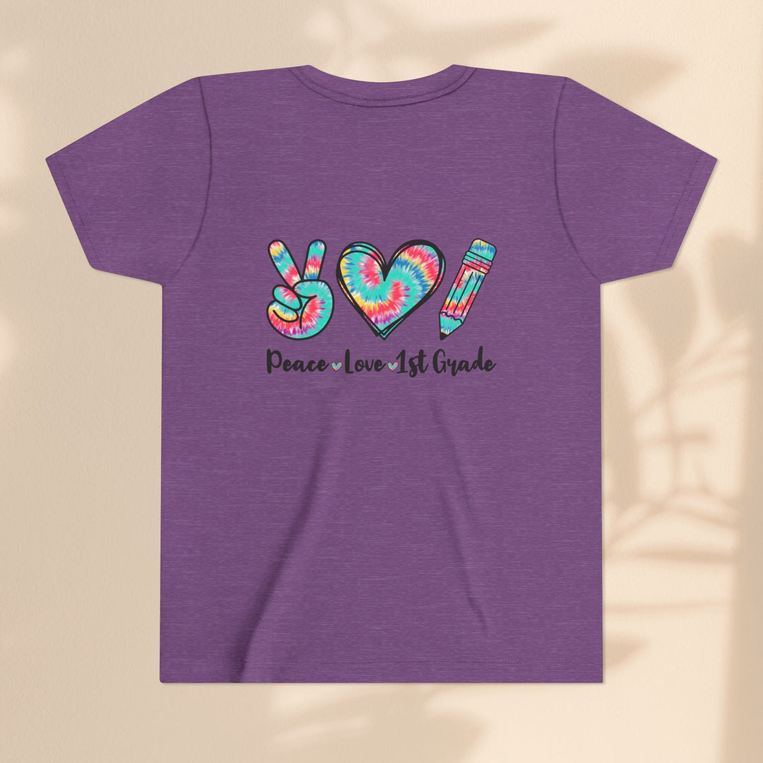 Peace Love 1st Grade Youth Tee, Tie-Dye Kids Shirt, Back to School Outfit, Child's Birthday Gift, Teacher Appreciation Gift